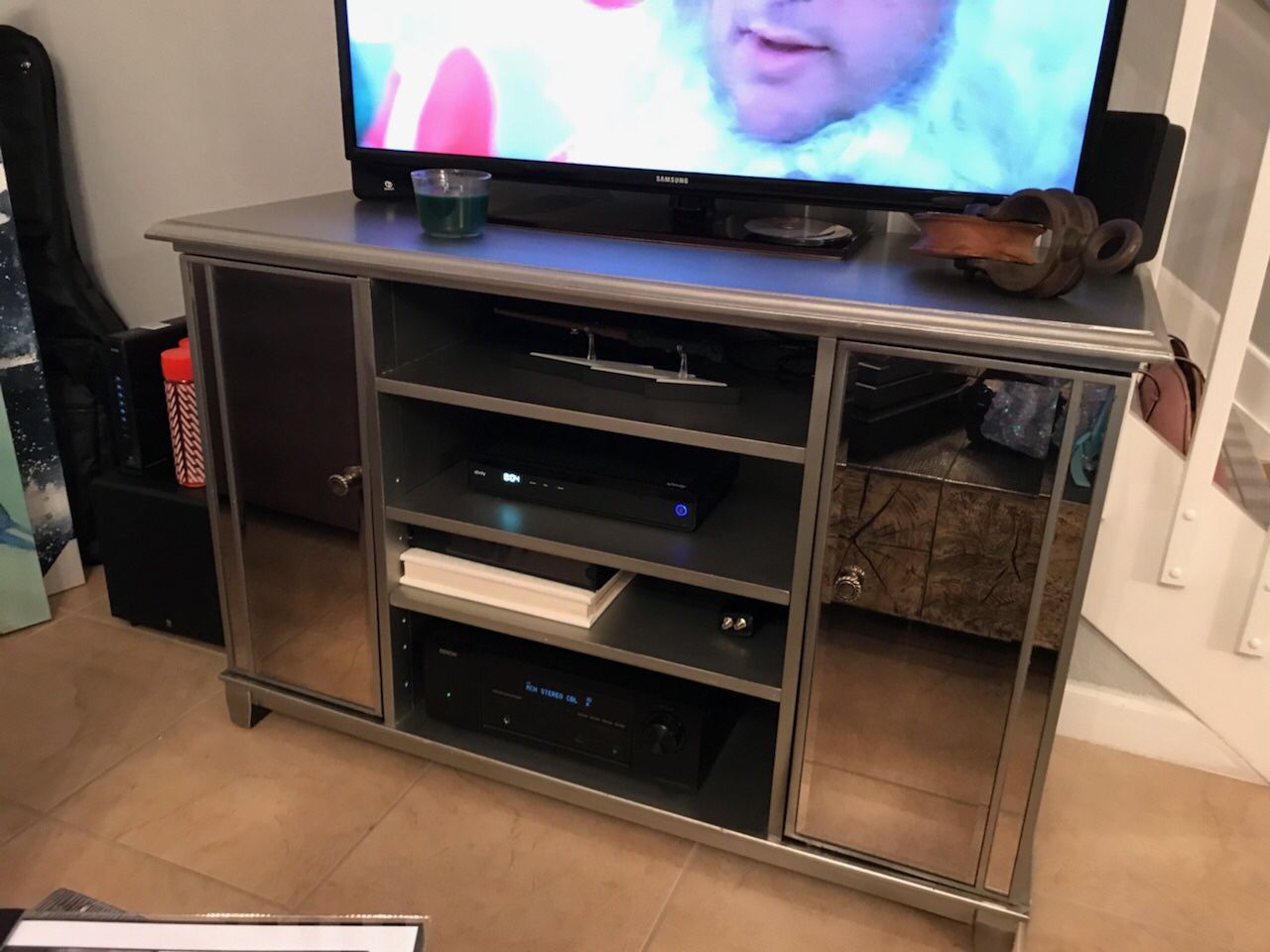 Pier 1 TV media console table with swivel out shelves