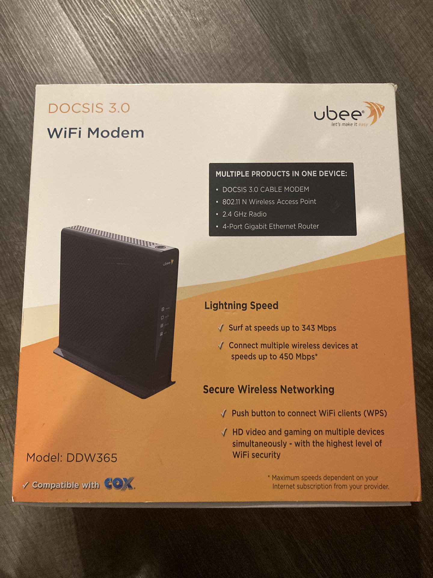 Ubee WiFi Modem DOCSIS 3.0 Model DDW365 - Like New