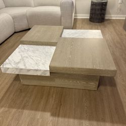 Marble Slab and Wood Coffee Table