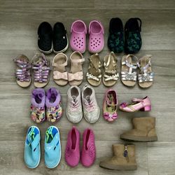 Size 7/8 Girls lot of Shoes Sandals Boots Swim Crocs Clogs 
