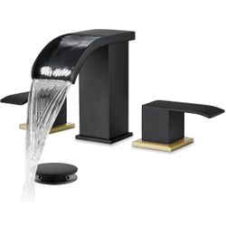 gotonovo Waterfall 8 inch Widespread Bathroom Faucet Set Bathroom Sink Faucet 3 Hole 2 Handle Vanity Lavatory Deck Mount with Pop Up Drain and Water S