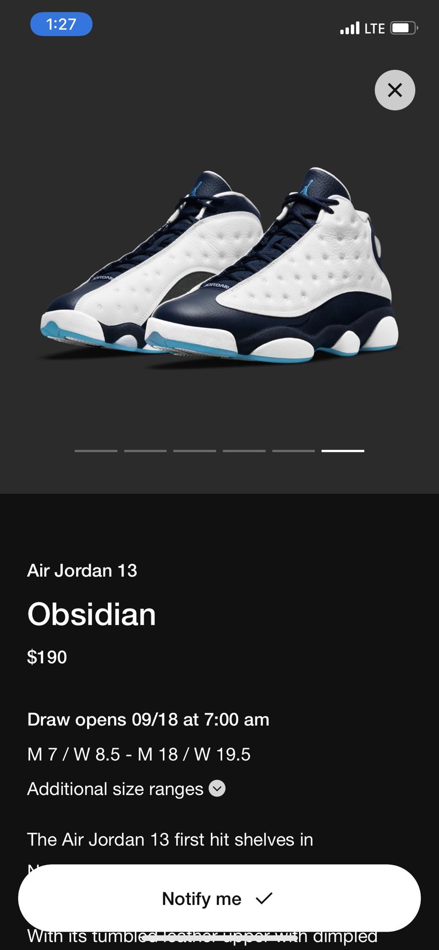 Jordan 13 Obsidian Size 9