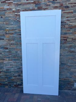 36 in. W × 80 in. H 3 Panel Craftsman Square Shaker Flat Core White MDF Wood Interior Door Slab