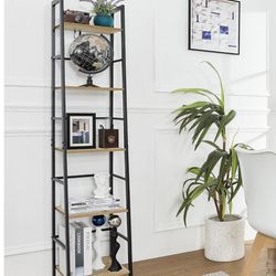 5-Tier Narrow Ladder Shelf Bookcase with Metal Frame, Freestanding Corner Rack Shelves for Small Spaces Display Storage Organizer 