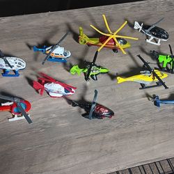 Lot of 11 Mixed Diecast Matchbox - Hot Wheels - 
 Maisto Helicopters