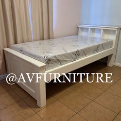 White Twin Bed And Foam Mattress 