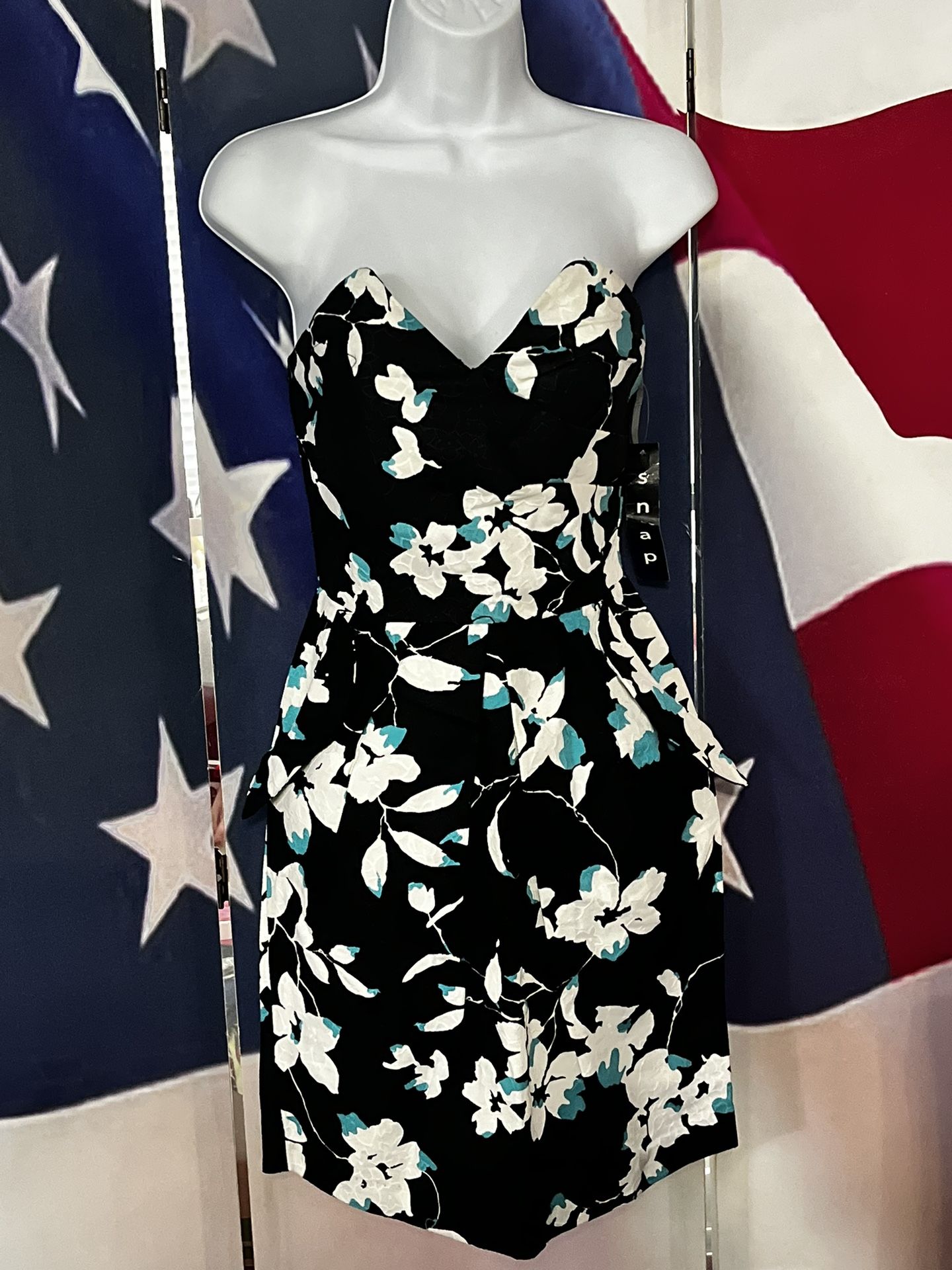 New Strapless Floral Black Dress