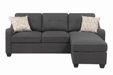 NEW Modern Nicolette Reversible Sectional Sofa in Dark Grey Fabric