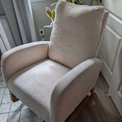 Rocking Chair with Side Pockets, Upholstered Modern Accent Glider Rocker Chair With High Backrest And Rubber Wood Legs For Bedroom Living Room