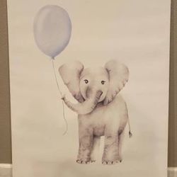 Stupell Baby Elephant with Blue Balloon Canvas 30" x 40" (Like New)