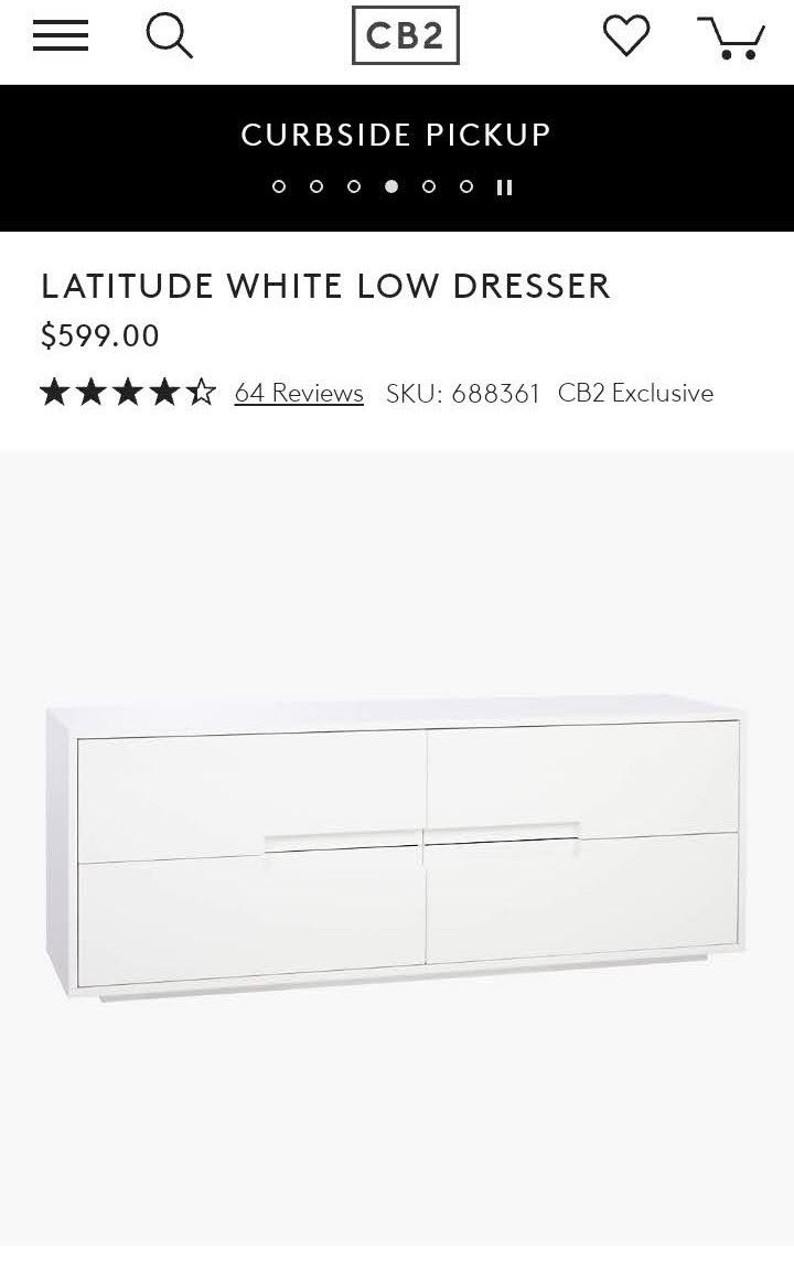 CB2 Latitude Hi-Gloss White Low Dresser