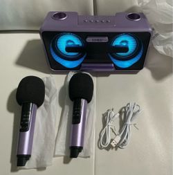 Portable Karaoke System Family KTV with Dual Wireless Live Microphone + Bluetooth Speaker (purple)