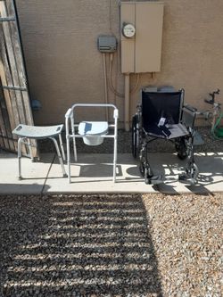 Shower Transfer Chair $15, Portable Toilet Bedside Commode $25, Drive Wheelchair $50 See All Photos Read Description