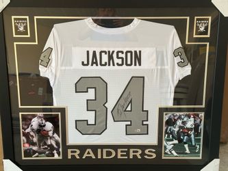 Bo Jackson Autographed & Framed White Raiders Jersey Auto Beckett COA