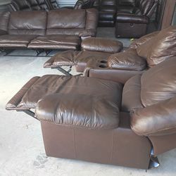 Chocolate Brown Leather Recliner Sofa Set