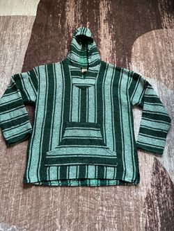 Green and white striped poncho hoodie