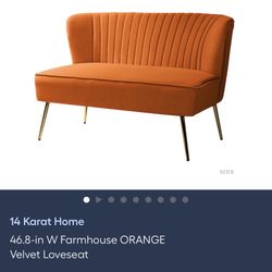14 Karat Home 46.8-in W Farmhouse ORANGE Velvet Loveseat