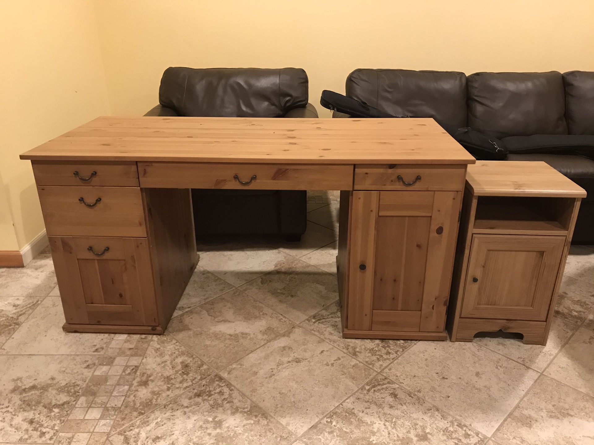 IKEA wooden desk with matching night stand