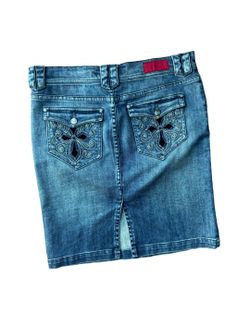 Fire Jeans denim pencil skirt embroidered cross pockets size 11