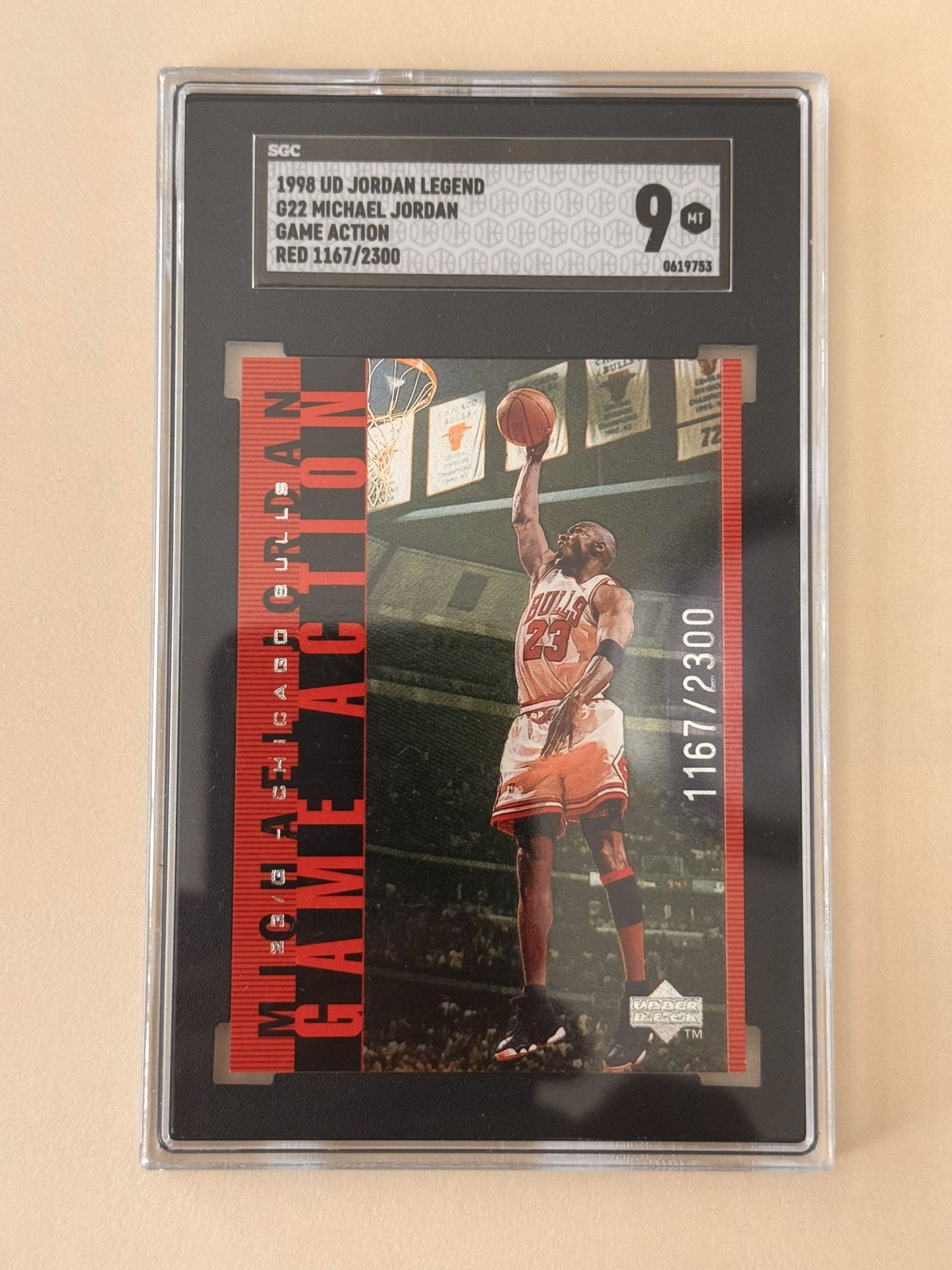 1998 Upper Deck Jordan Legend Game Action Michael Jordan Red /2300 SGC 9 Chicago