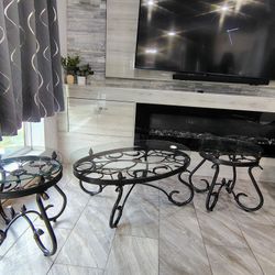 3 Glass And Metal Table,/