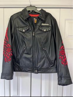Women’s Harley Davidson Motorcycles Genuine Leather Jacket in Size 1W (Black and Red In Color)