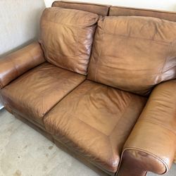 FREE ReclineableLeather Loveseat 62” Wide + Matching Accent Recliner  Chair 32” Wide – Clean, Comfortable