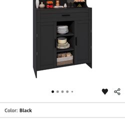 Viaozutis Storage Cabinet With Doors And Drawers  (Black)