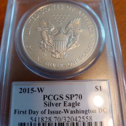 2015 W SILVER EAGLE PCGS SP70 MERCANTI WASHINGTON DC FIRST DAY OF ISSUE