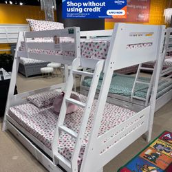 Twin/Full White Bunk bed w. Drawers & Ortho Mattresses Included 