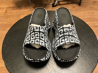 Givenchy x Chito Marshmallow Slide Sandals Black White Graffiti 4G Monogram Print