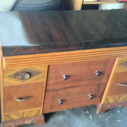 Art Deco Walnut Waterfall Desk / Chest Of Drawers