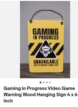 New ** Gaming in progress video game warning wood hanging sign 4 x 6 in   