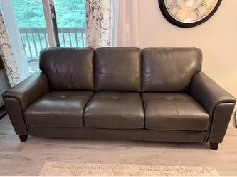 88” Genuine Leather Couch, Dark Gray