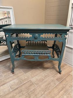 Vintage Eastlake Library Table / Antique Writing Desk - Custom Painted Teal
