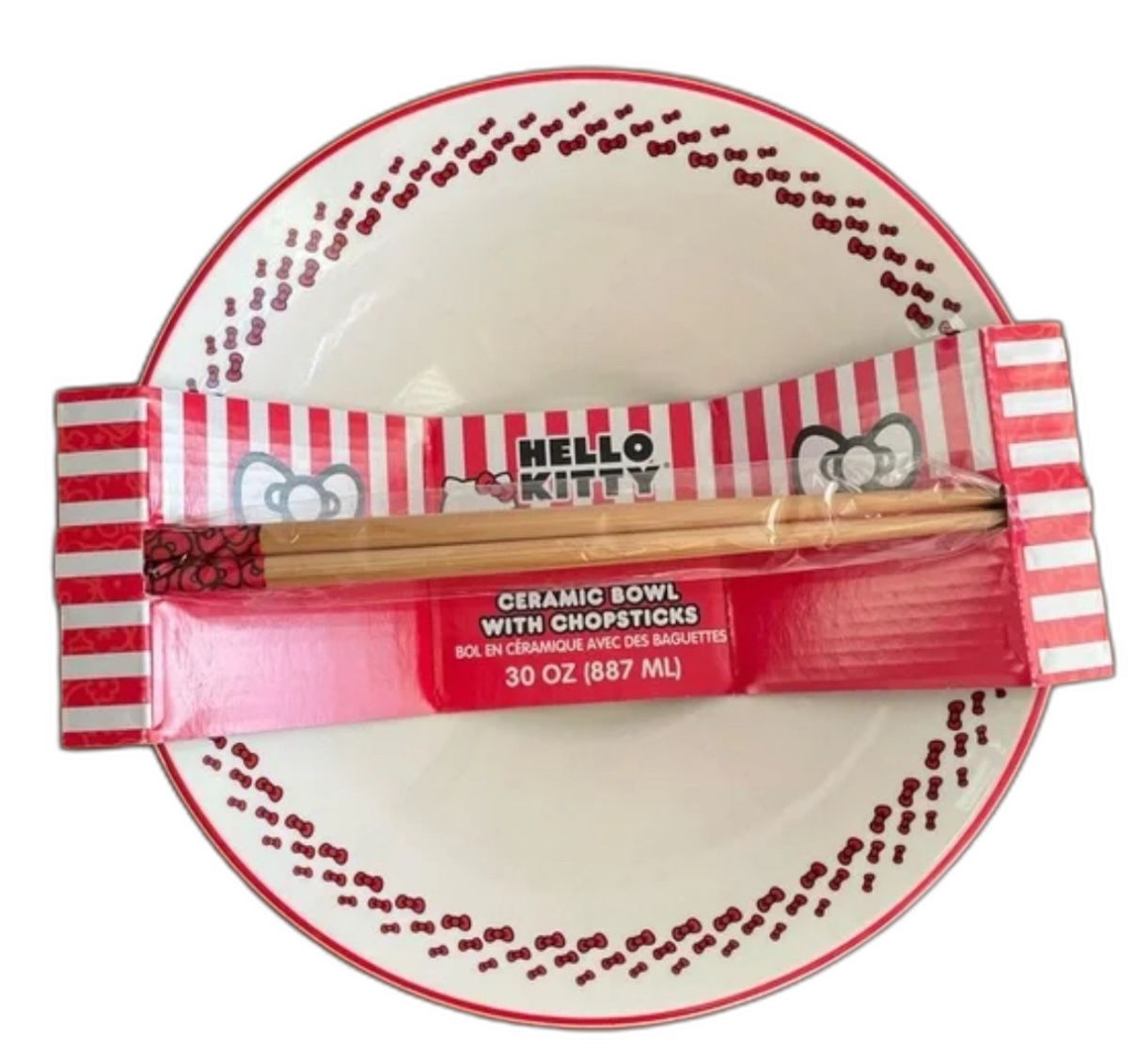 Hello Kitty ceramic bowl with chopsticks