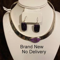 New, Sanchi and Filia P Designs Hammered Sterling Silver Sugilite Collar Necklace