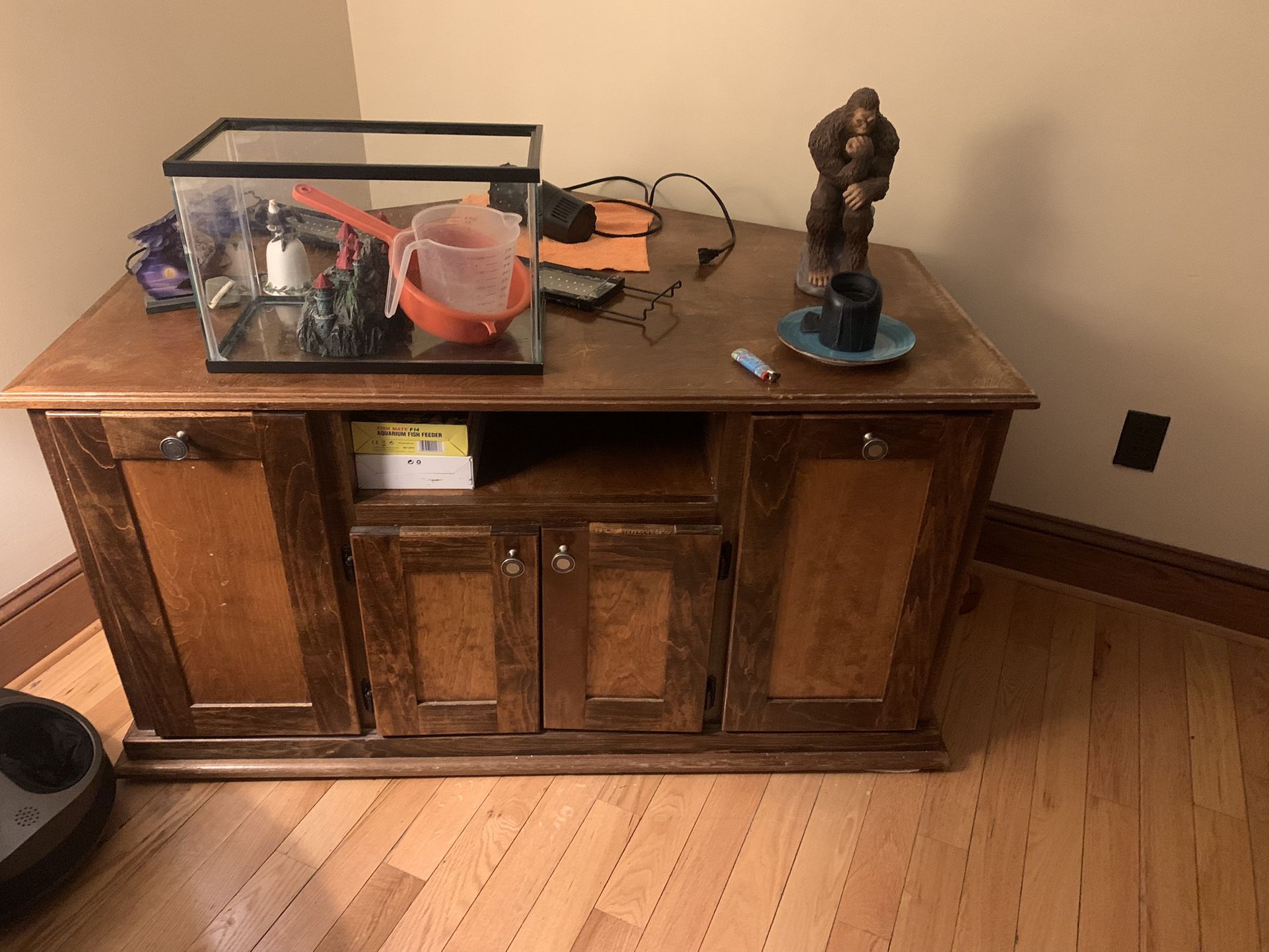 Handmade Corner Table With False Bottom Storage And Wheels