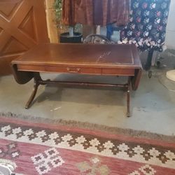 War Era Leather Top Coffee Table