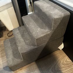4 steps Dog Stairs For Bed or Couch - grey (15” X 24” X 18”) 