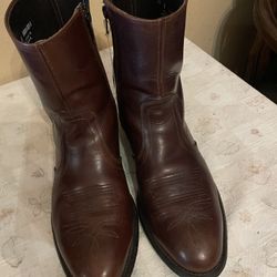 Vintage UFCW 1193 Union Leather Zip Up Wenster Ankle Boots Brown Color For Mens Size 11D