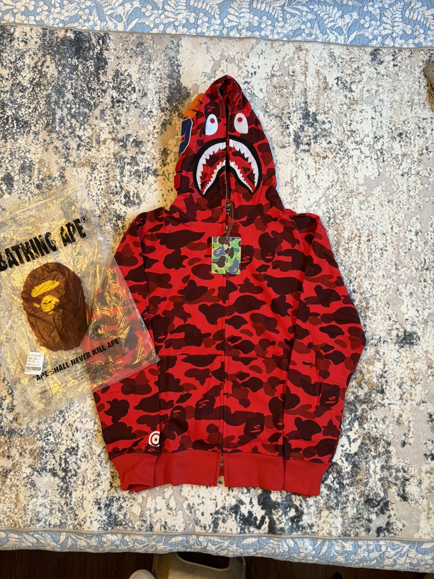 Bape red camo full face zip up 