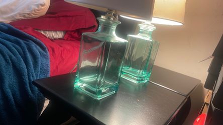 Pair of Green Glass Table Lamps