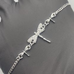 Solid 925 Sterling Silver Dragonfly Bracelet – 7”