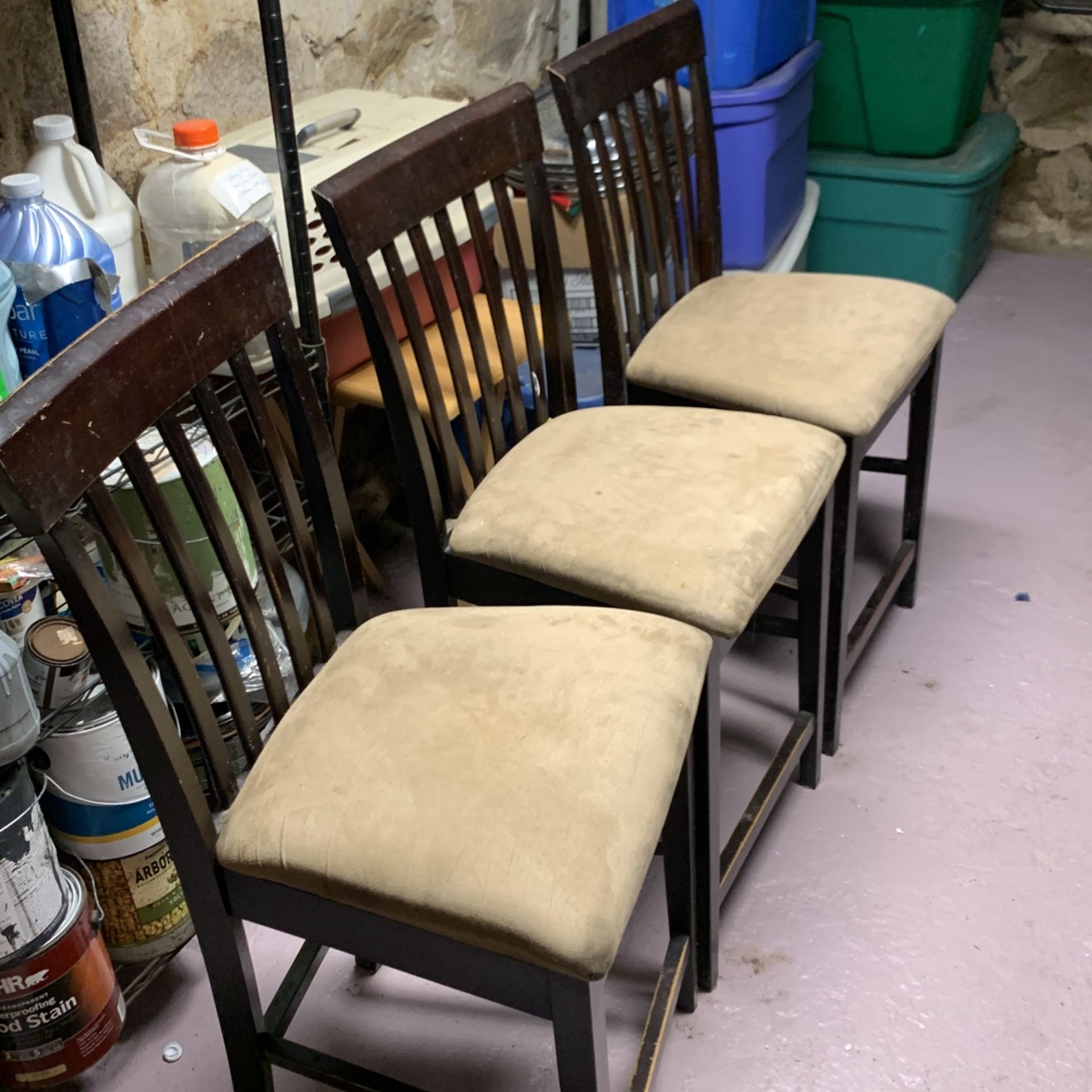 3 Bar Stool Height Microfiber Seated Wooden Chairs