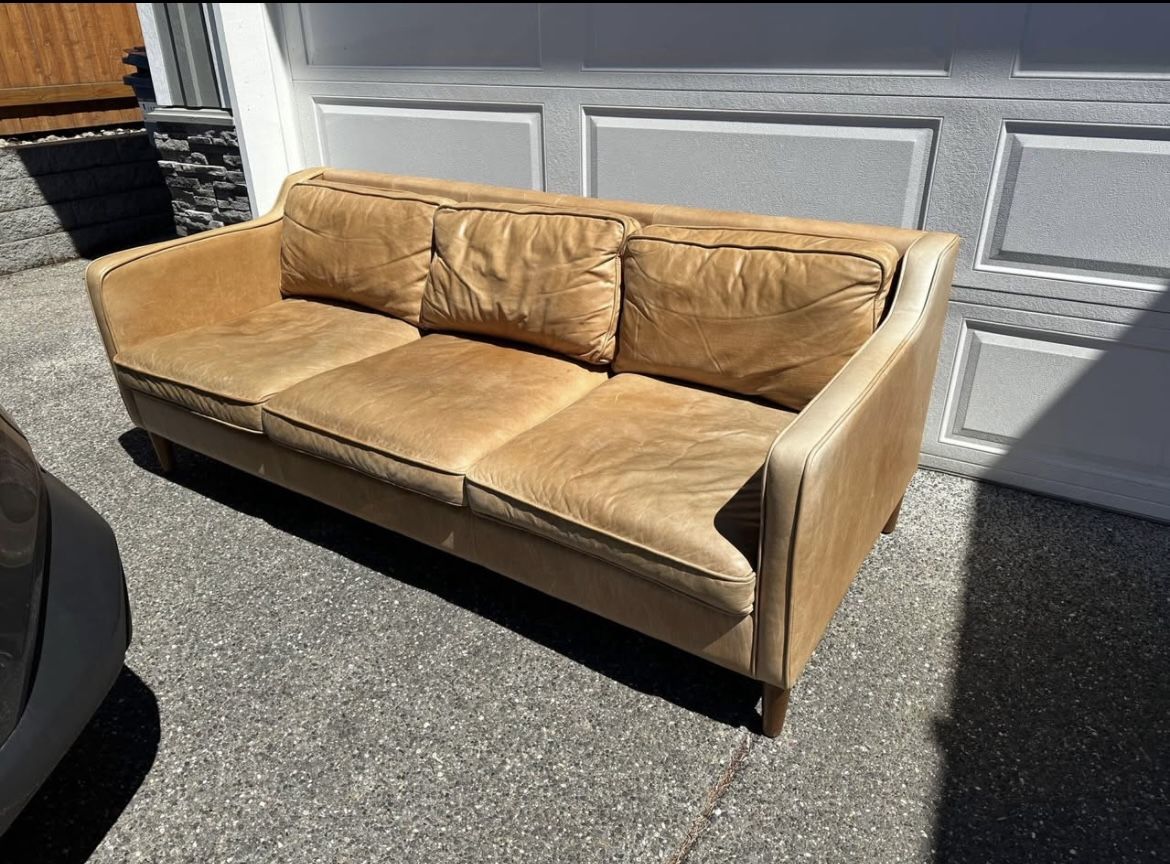 West Elm Hamilton 81” MCM Leather Couch