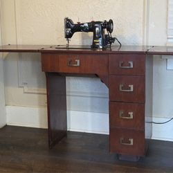 1951 PFAFF Sewing Machine & Mahogany Cabinet. Made In West Germany, In Good Condition.