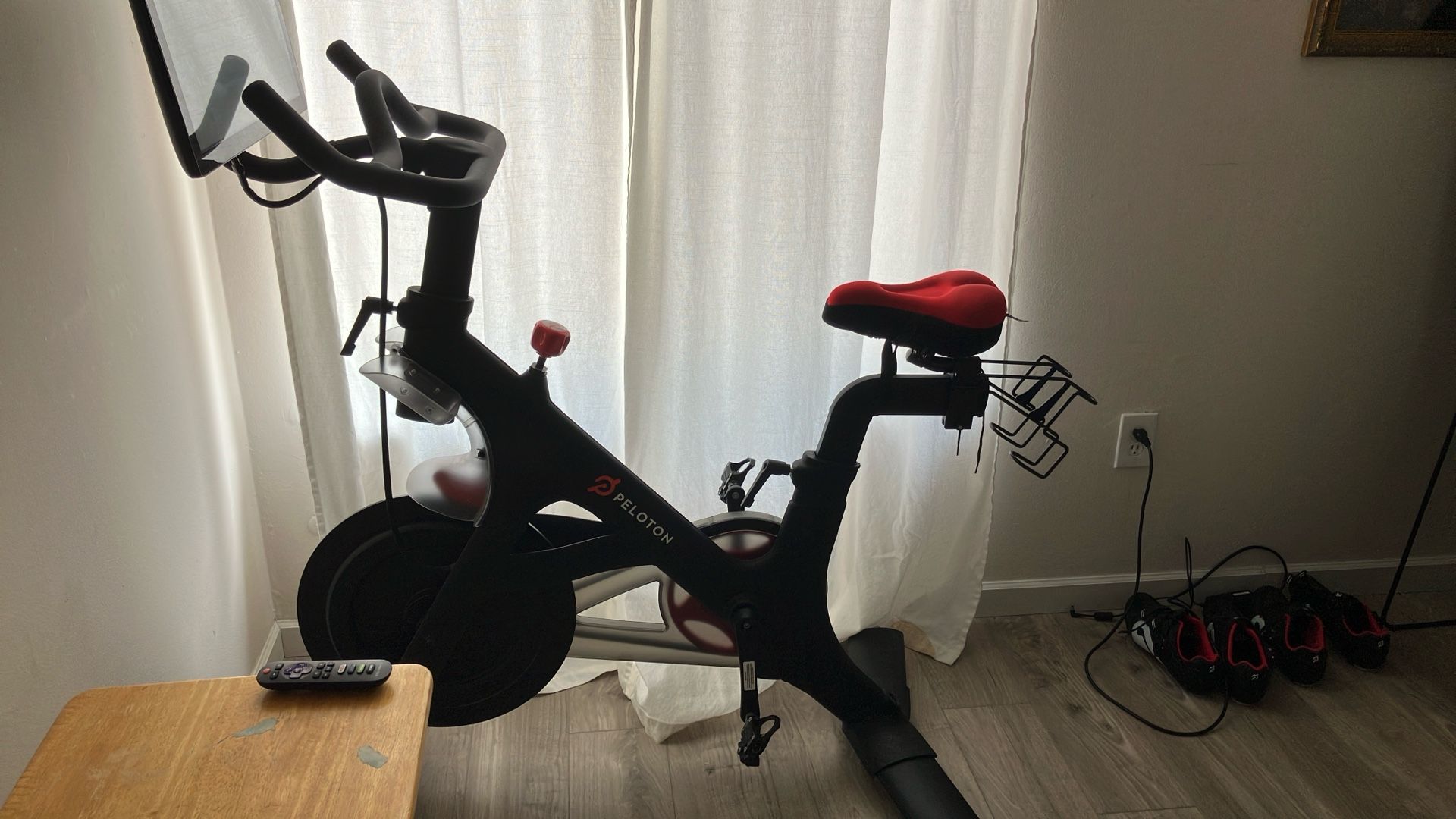 Peloton exercise bike with shoes, size 9 women and 10 men