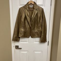 Nine West Women’s Metallic Gold Leather Jacket. Size L.
