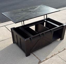 Coffee table barn door style cabinets lid lifts to make a table top for u while atthe couch ,OBO